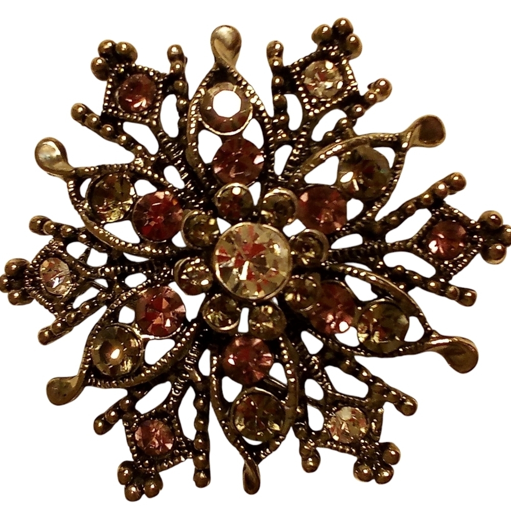 Vintage Jewelry- Brooch, Antique Patina, Starburst, 3 Different Colored Stones,